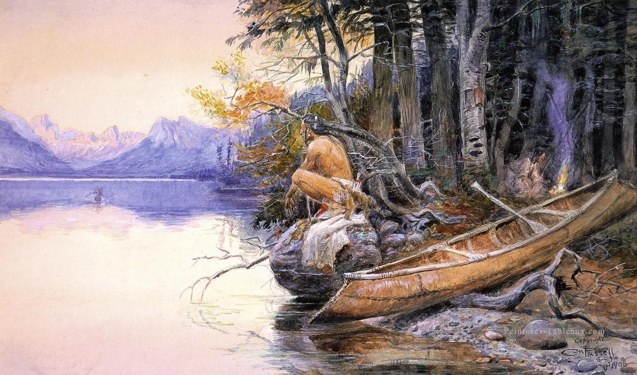 Indian Indian Lake McDonald indiens Charles Marion Russell Indiana Peintures à l'huile